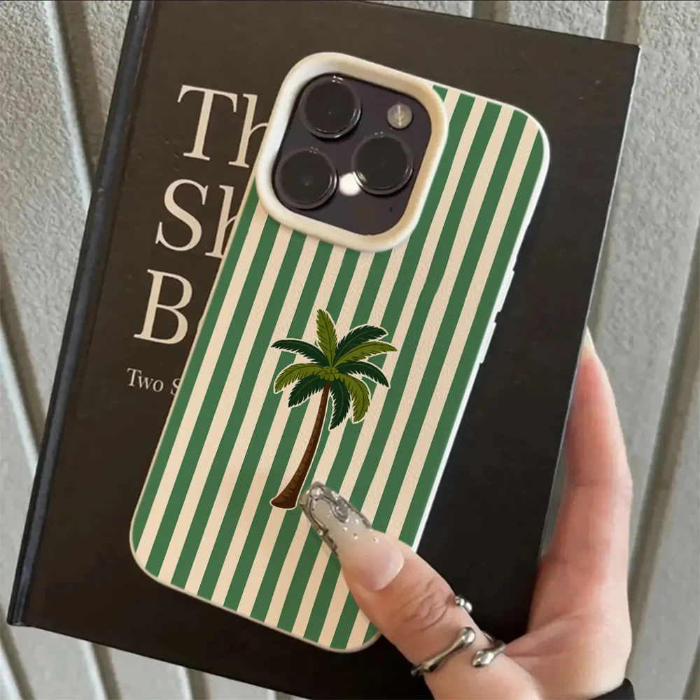 Coconut Tree Stripes Phone Case For iPhone Air XR XS X For iPhone 16 15 17 14 13 12 11 Pro Max 15 16 14 Plus Lychee Full Funda view 5