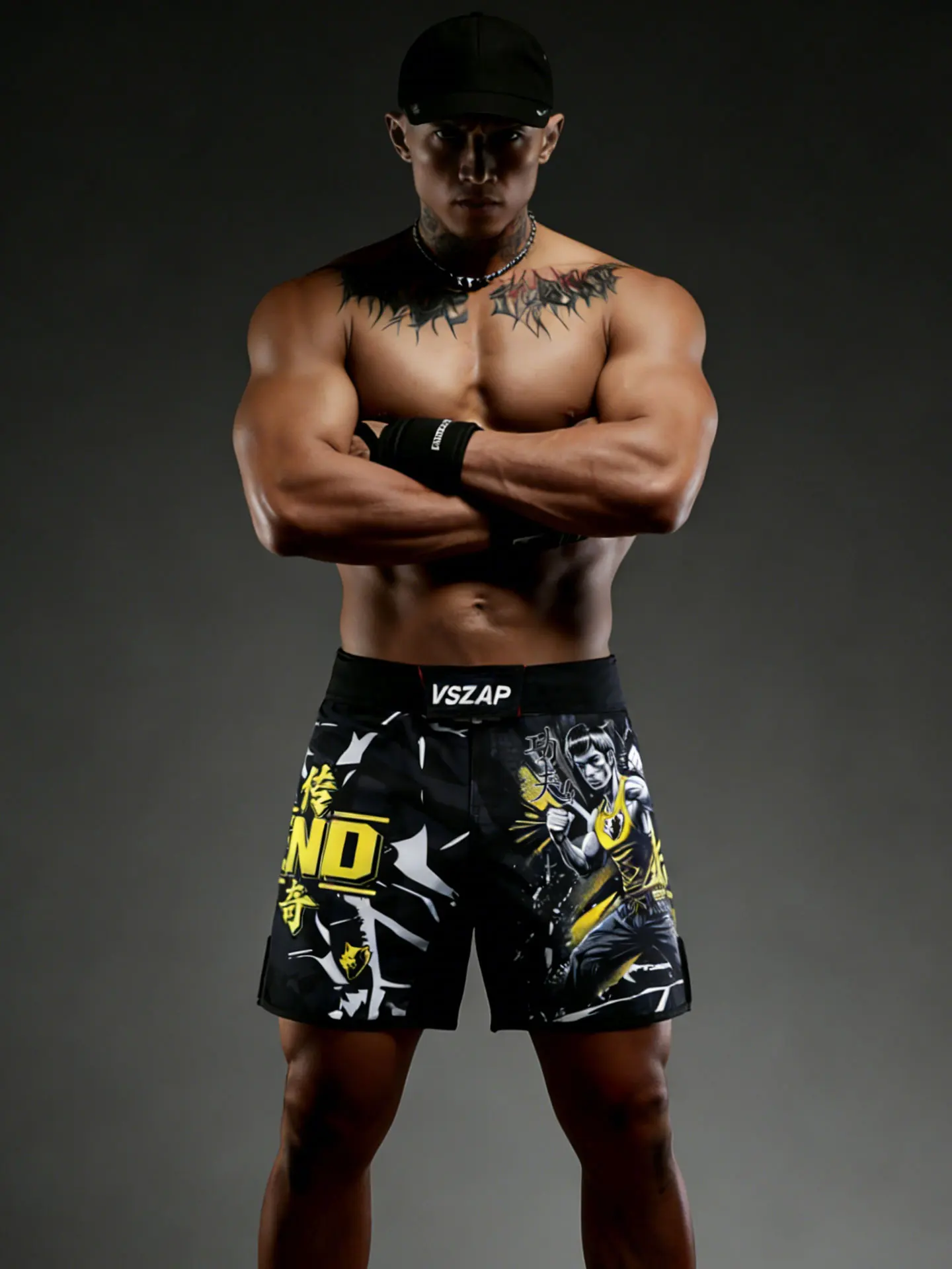 

VSZAP Bruce Sports orts Men's Qui Dry Training Fitn Multi-Functional Wear-Resistant Color Blo Print Five-Quarter...