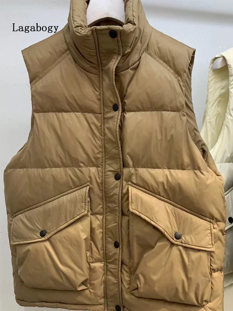 

90% Lagabogy 2023 White New Winter Women Duck Down Vest Thick Warm Coat Female Short Loose Sleeveless Jacket Casual Waistcoat