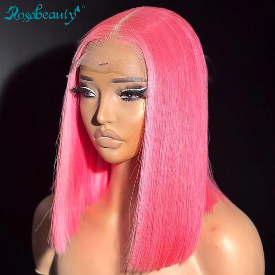 XIwieya Perücke Roségold – Bob, Lockige Wellen, Lace-Front, Hitzebeständig, 35,6 Cm