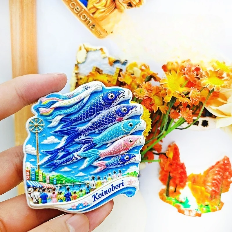 Japan Koinobori River Fridge Magnet - Festive 3D Summer Souvenir Unique Japanese Cultural Gift for Travel & Seasonal Decor