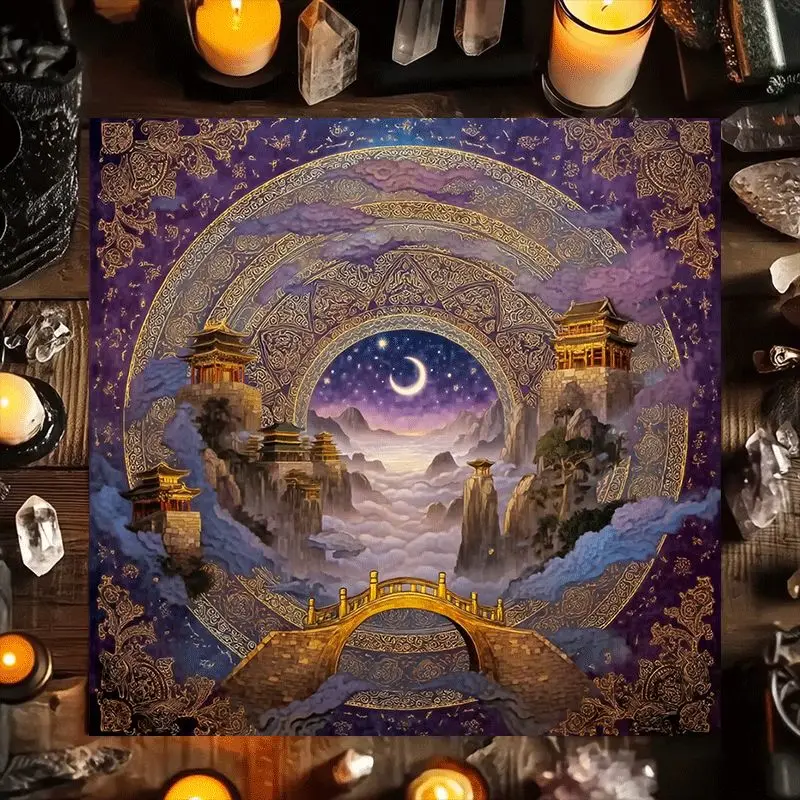 Vintage Asian Landscape Moon Bridge Tapestry Wall Hanging Purple Dreamy Decor for Home Room Art