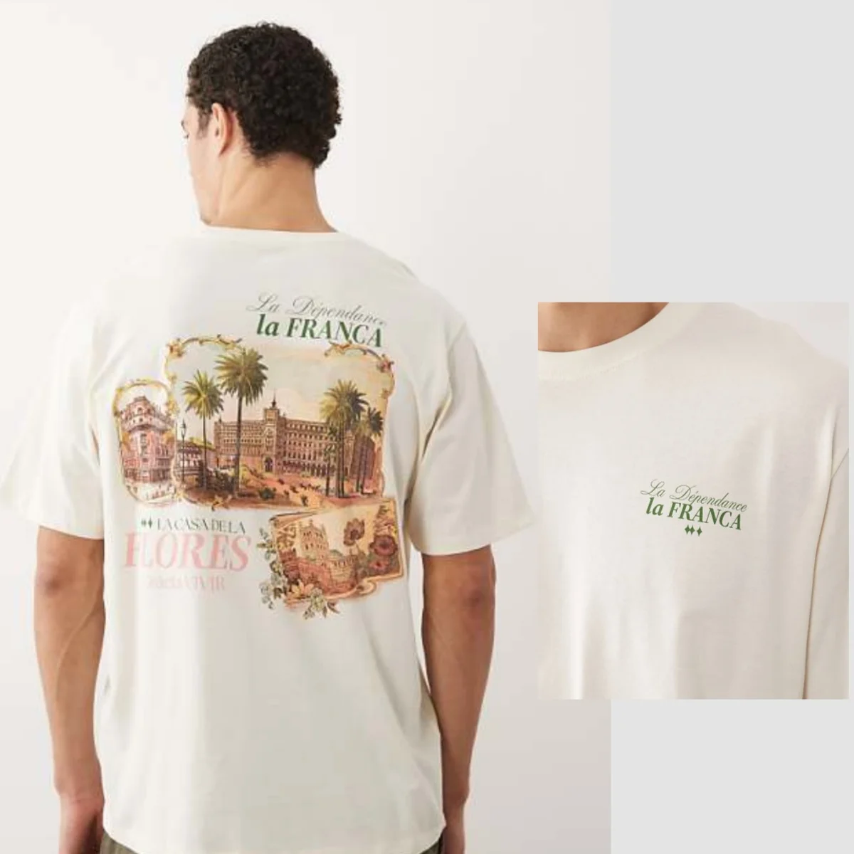 Camiseta Oversized com Estampa Cênica nas Costas em Branco, Estilo Luxuoso Unissex para Homens e Mulheres
