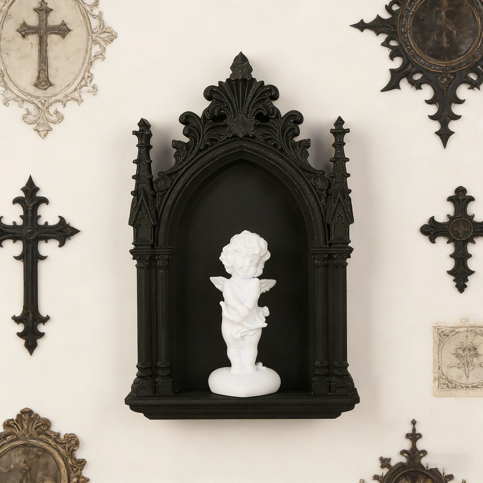 Cross-Border Gothic Dark Style Church Arch Shaped Niche With Little Angel Decoration For Dark Retro-Style Home Wall Decoration &
