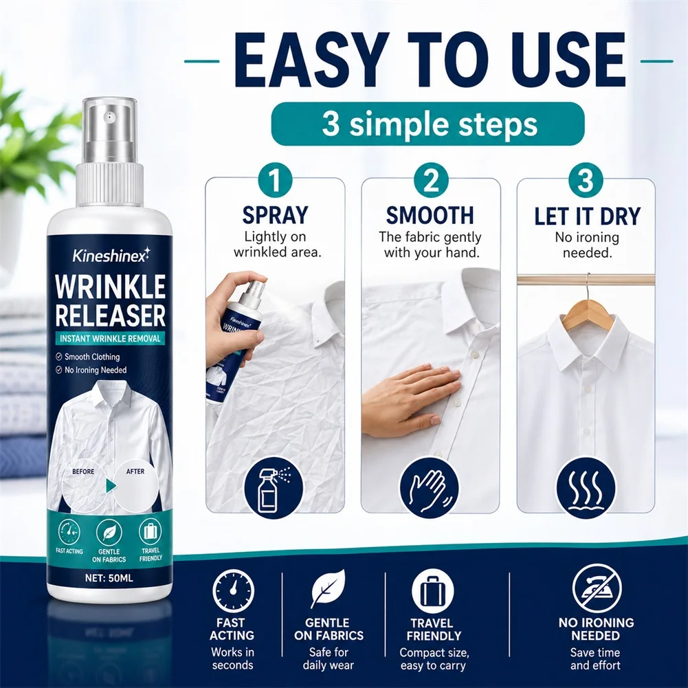 100/50ml Fabric Anti Static Ironing Spray Clothes Softening Mist Wrinkle Release for Home Laundry Business Trip Shirt Sheet