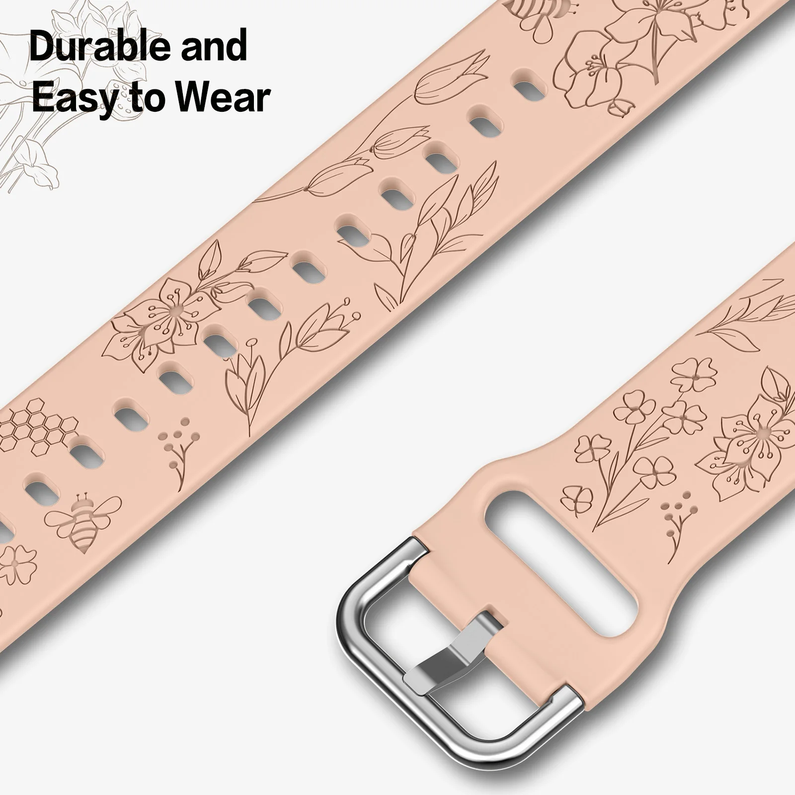 20mm Soft Silicone Flower Engraved Bands for Samsung Galaxy Watch 6/5/4 Band 40mm 44mm/Galaxy Watch 5 Pro 45mm/Galaxy Active 2