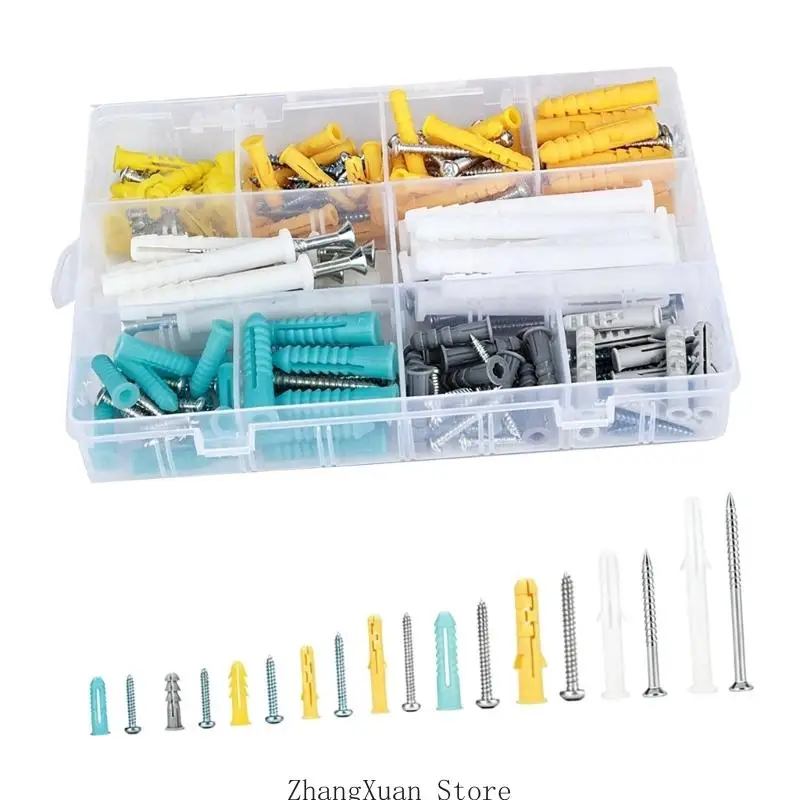 Set mit Befestigungsschrauben und Dehnhülsen für den Haushalt, 200 Stück, sortiertes Wandmontagezubehör Koffer für hängende – Detail 2