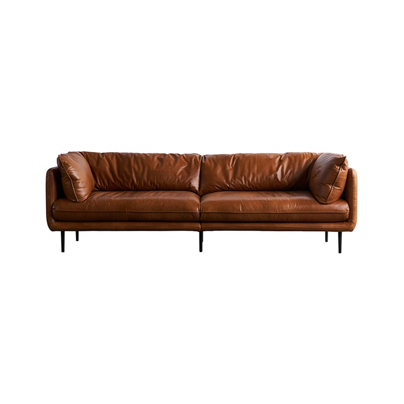 Italian minimalist leather sofa three-person fabric retro fashion light luxury sofa