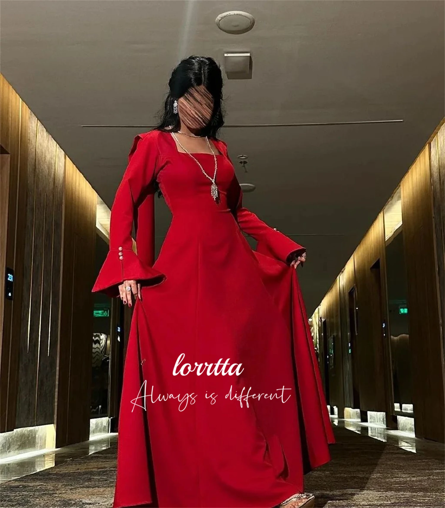 

Lorrtta Line A Red Evening Dress Long Sleeves Graduation Dresses Woman Robe De Soiree Femmes Party Elegant Prom Wedding 2024