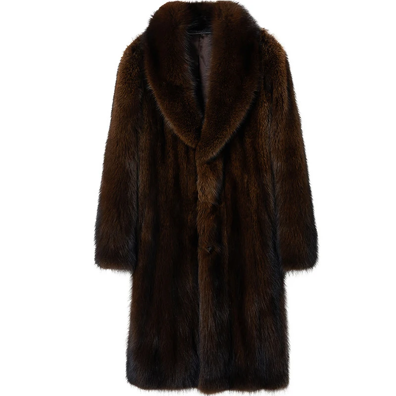 남성용 따뜻한 아우터 인조 모피 코트 퍼리 오버코트 롱 밍크 퍼 코트 남성용 2025 겨울 두꺼운 라펠 플러피 재킷