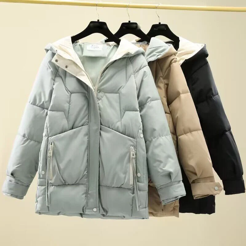 2023 Women Winter Jacket Loose Hooded Pockets Cotton Jackets Fashion Thick Warm Women\'s Parkas Female Outerwear Tops