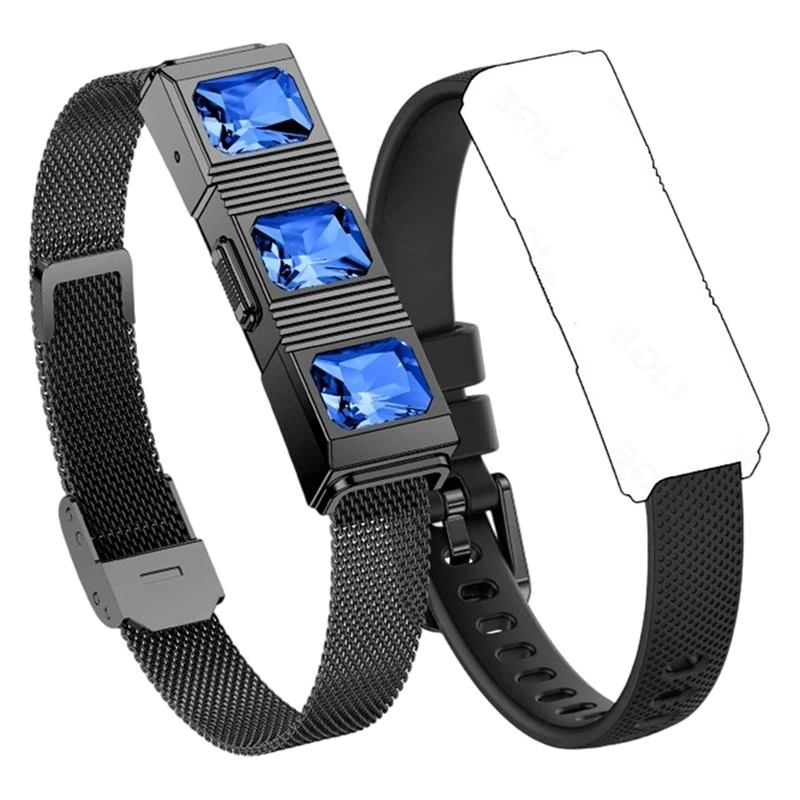 Pulseira Inteligente com 2 Pulseiras, Monitoramento 24/7 de Frequência Cardíaca/Oxigênio no Sangue/HRV/Sono, com Lembrete de Mensagens/Chamadas, Preta