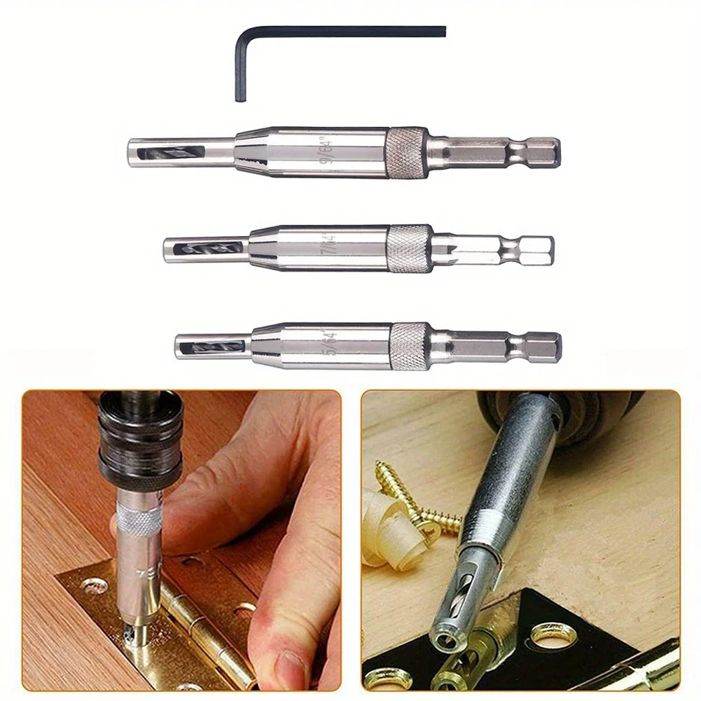 3-teiliges selbstzentrierendes Scharnierbohrer-Set aus Premium-Stahl für präzise, mühelose Holzbearbeitung, schnelle Installation, perfekte Ausrichtung – Detail 4