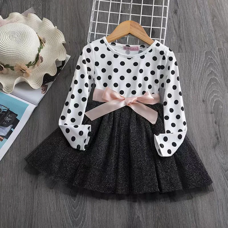 Little maven 2024 Autumn Girls Party Dresses New Children Mesh Princess Long Sleeve Dresses for Kids Clothes