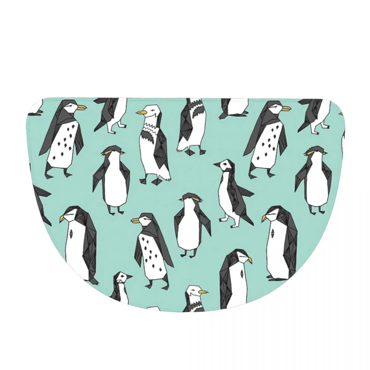 Penguin - Mint By Andrea Lauren Soft Flannel Half Round Doormat Non Slip Bathroom Mat Absorbent Floor Carpet for Living Room
