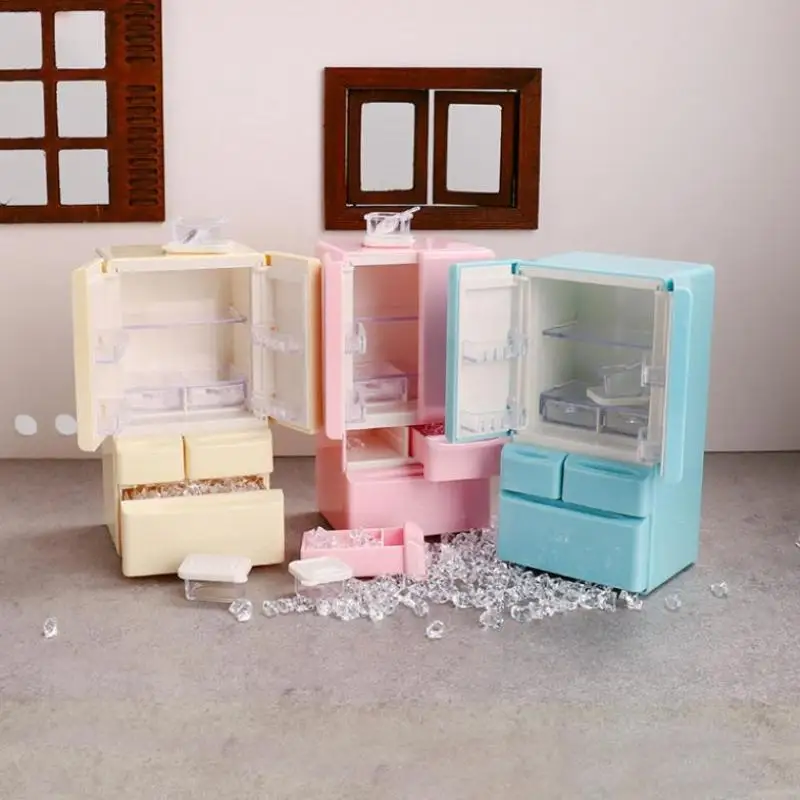 Juego de comida en miniatura, escena de cocina, muebles de bolsillo, modelo 1:12, casa de juegos, juguetes, casa de muñecas, Mini refrigerador de dibujos animados, 1 Juego