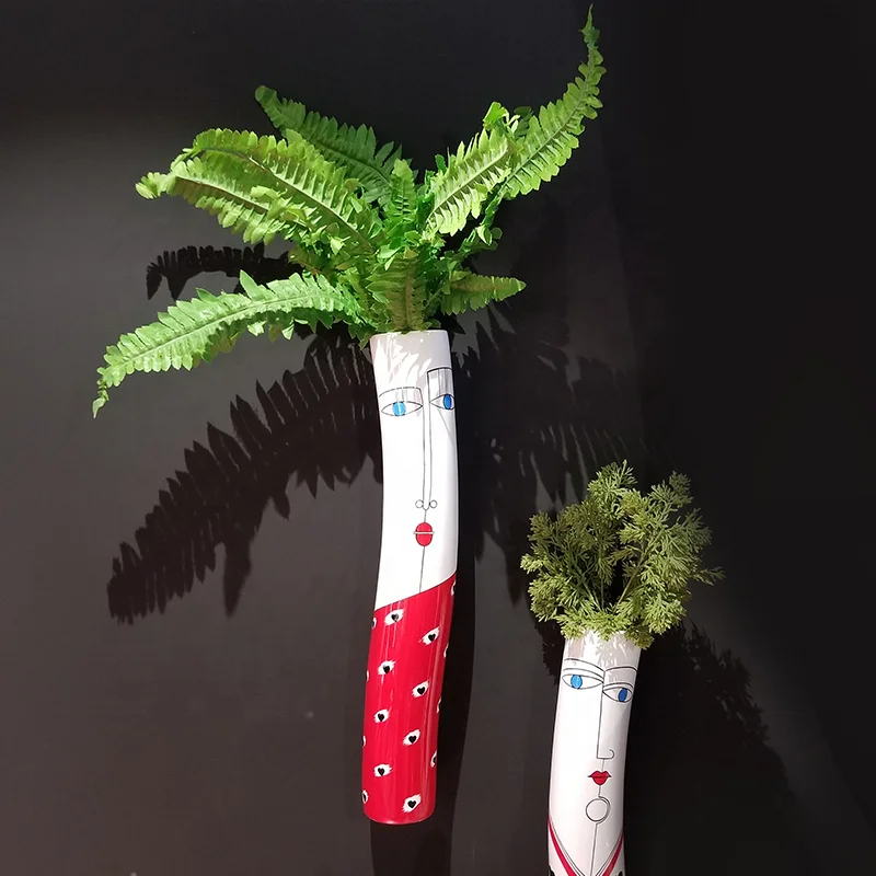 

Nordic style fiberglass art vase creative wall decoration hotel country garden model resin handicraft flower arrangement