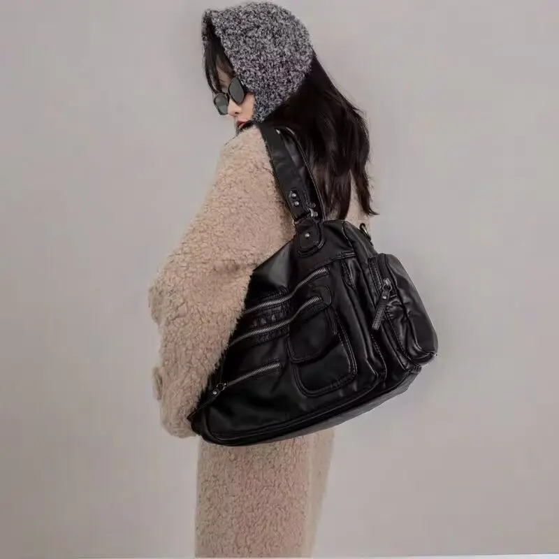 Mooi Leven Originele Punk Kraai Zachte En Zachte Multi-Rits Motorhandtas Enkele Schouder Crossbody Tas Portemonnees Mode Rugzak