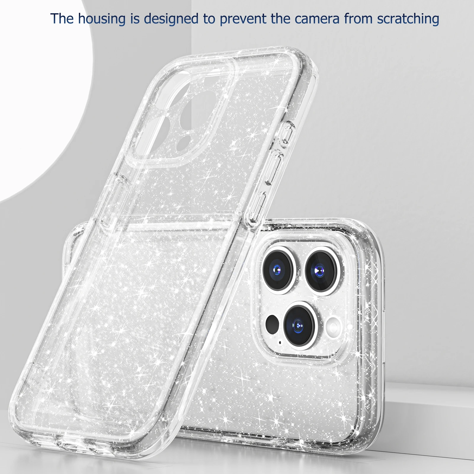 Protective Trendy Bling Sparkle Glitter Crystal Clear Case for iPhone 16 12 13 14 15 Pro Max Plus Shocproof Hard Back Cover