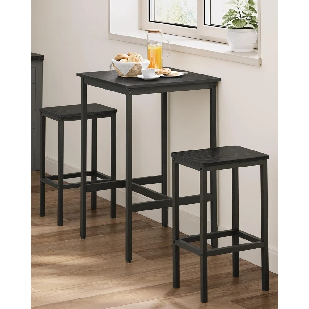 

Bar Table and Chairs Set, Square Table with 2 Stools, Dining Pub Set for 2, Space Saving for Kitchen Breakfast
