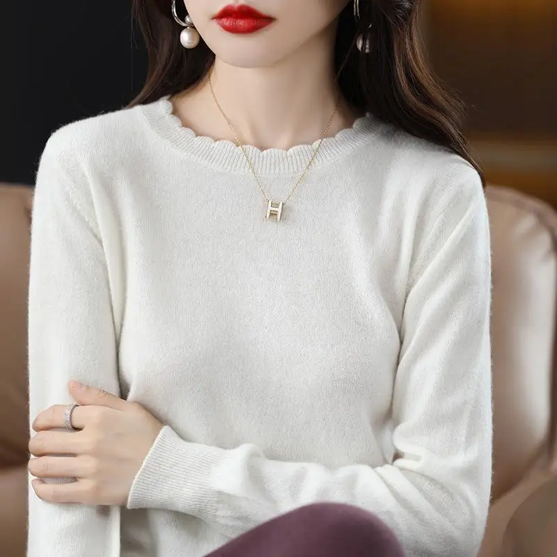 

Autumn Winter Basic Loose Soft Solid Round Collar Sweater Knitted Pullover Women Casual Long Sleeve Chic Bottom Top T994