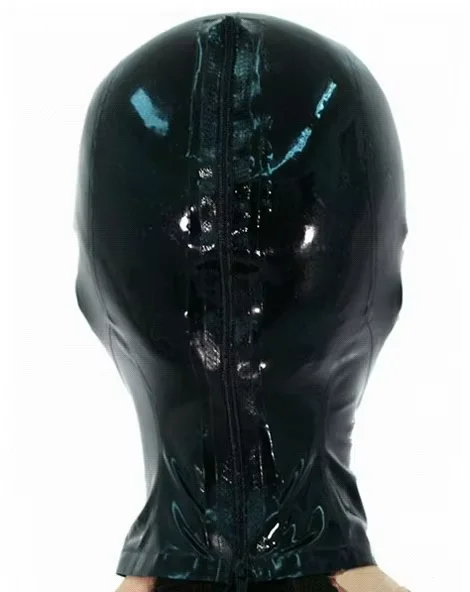 Máscara de látex com capuz, máscara de látex, fetiche com olhos, furos de nariz abertos, boca fechada para adultos, capuzes de borracha, zíper traseiro, imperdível