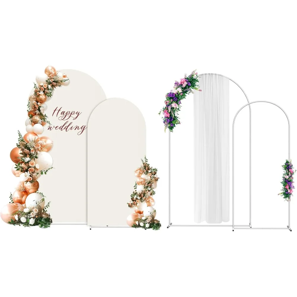 

2 Sets Wedding Arch Backdrop Stand ,7.3FT, 6FT Metal Balloon Arch Stand and Arch Cover Backdrop Fabrict