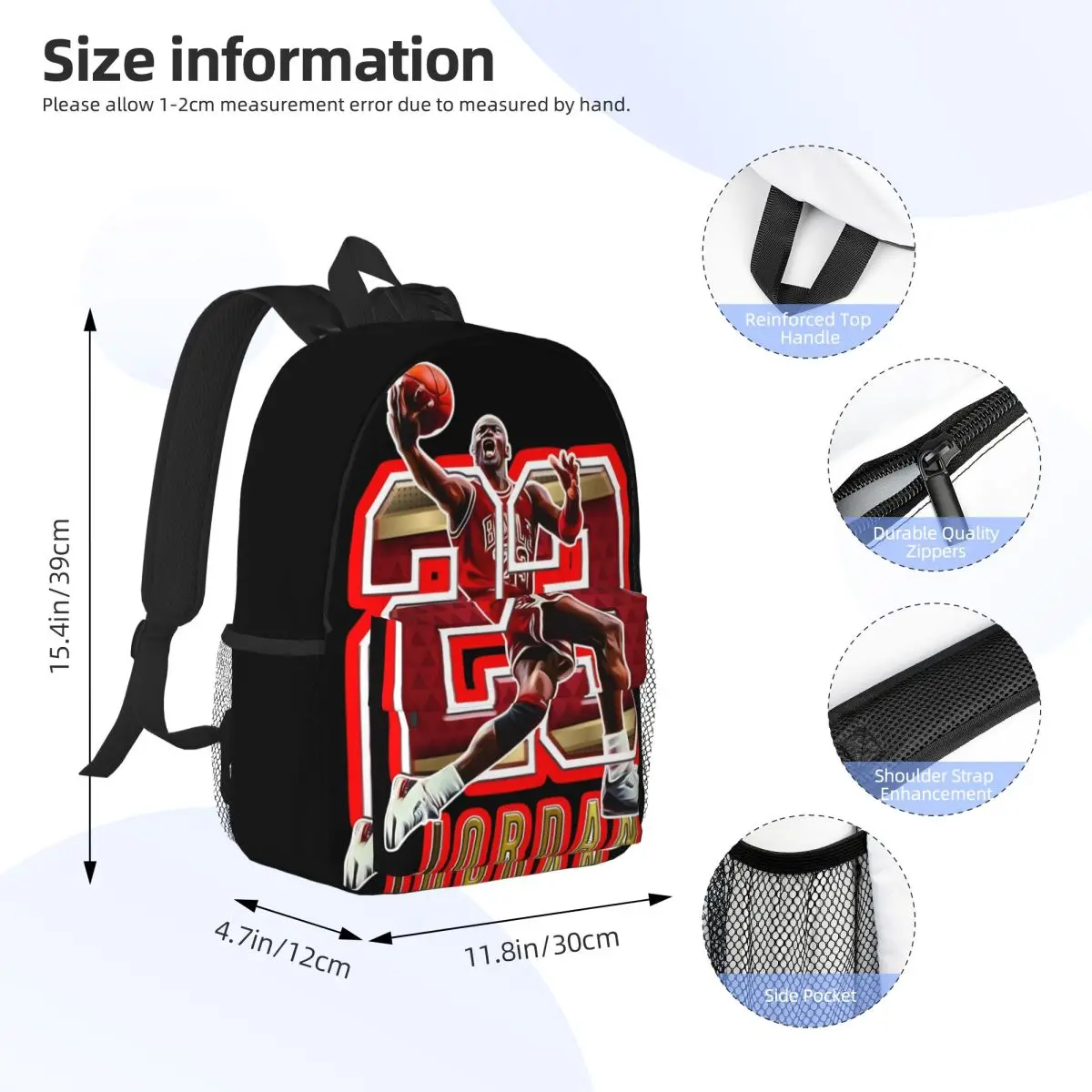 Michael-Jordan Student Schoolbag, sacos de lona para homens e mulheres, Laptop Backpack, 15\