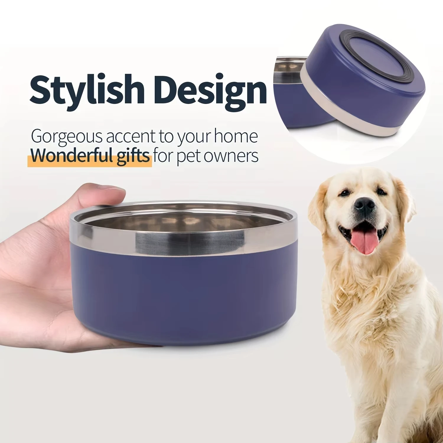 

Double-Layer Stainless Steel Pet Bowl Large Capacity Non-Slip Anti-Spill Dog & Cat Bowl Solid Pattern Drinking Water & Food Bowl