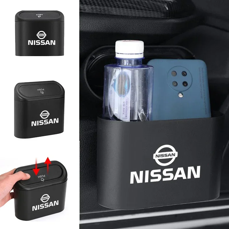 Car Black ABS Square Pressing Trash Can For Nissan Nismo Sylphy Juke Qashaqai Titan Altima Xtrail Patrol Car Interior Accessorie