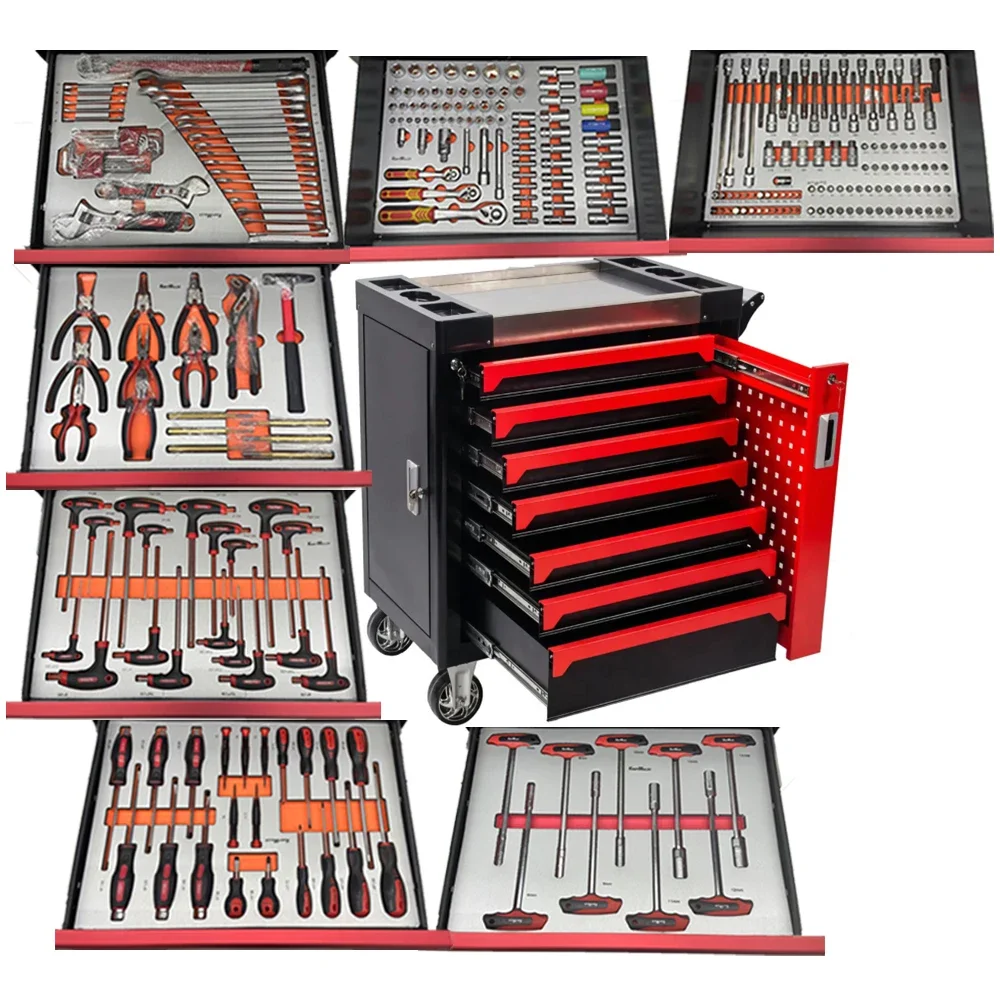7-Drawer Steel Roller Metal Tool Box/Cart/Chest With 296 Pcs Tools Nice Quality Heavy Duty Tool Cabinet Juego De Herramientas