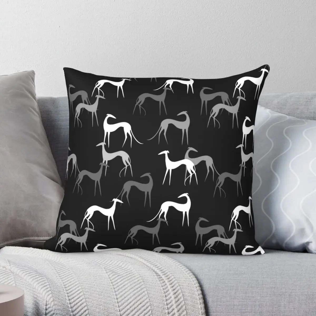 

Sighthounds In Black Pillowcase Polyester Linen Velvet Creative Zip Decor Room Cushion Cover