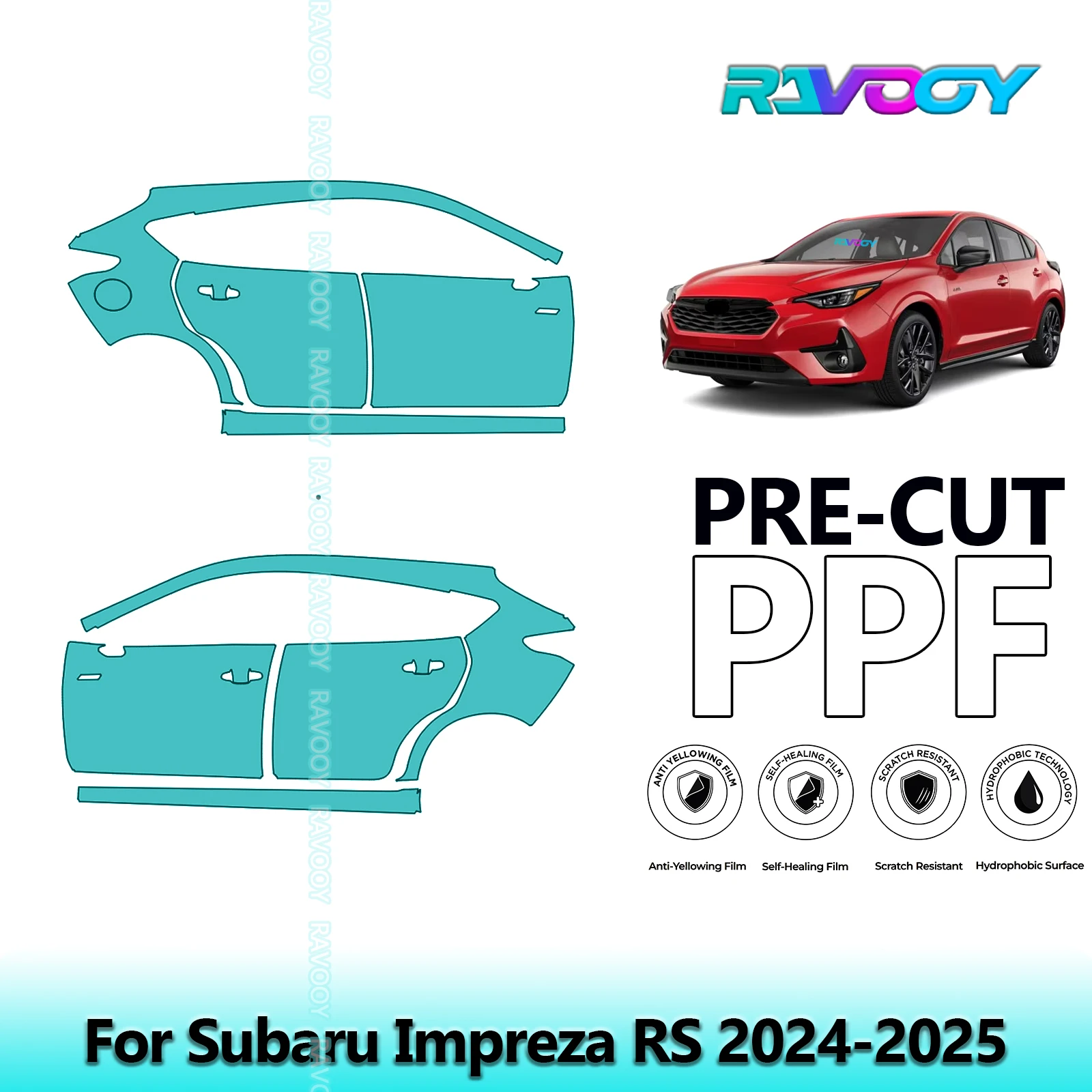 

For Subaru Impreza RS 2024-2025 8.5mil Clear Matte Pre-Cut PPF Door & A/B Pillar Kit TPU Paint Protection Film Set