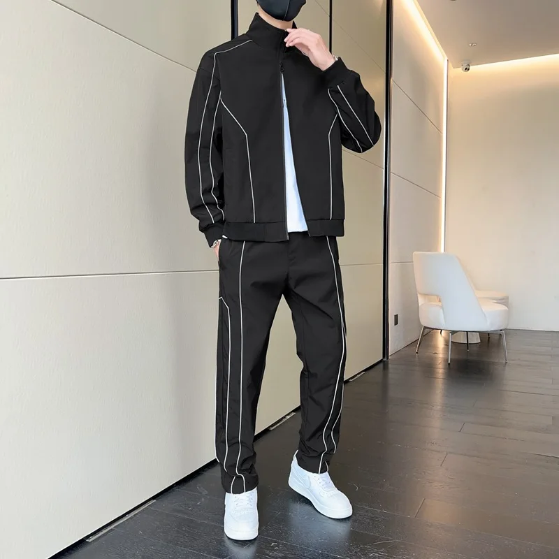 Customized LOGO Men's 2025 Autumn Casual Trend Fashion Color-matching Sports Running Zipper Jacket Trousers Two-piece Set