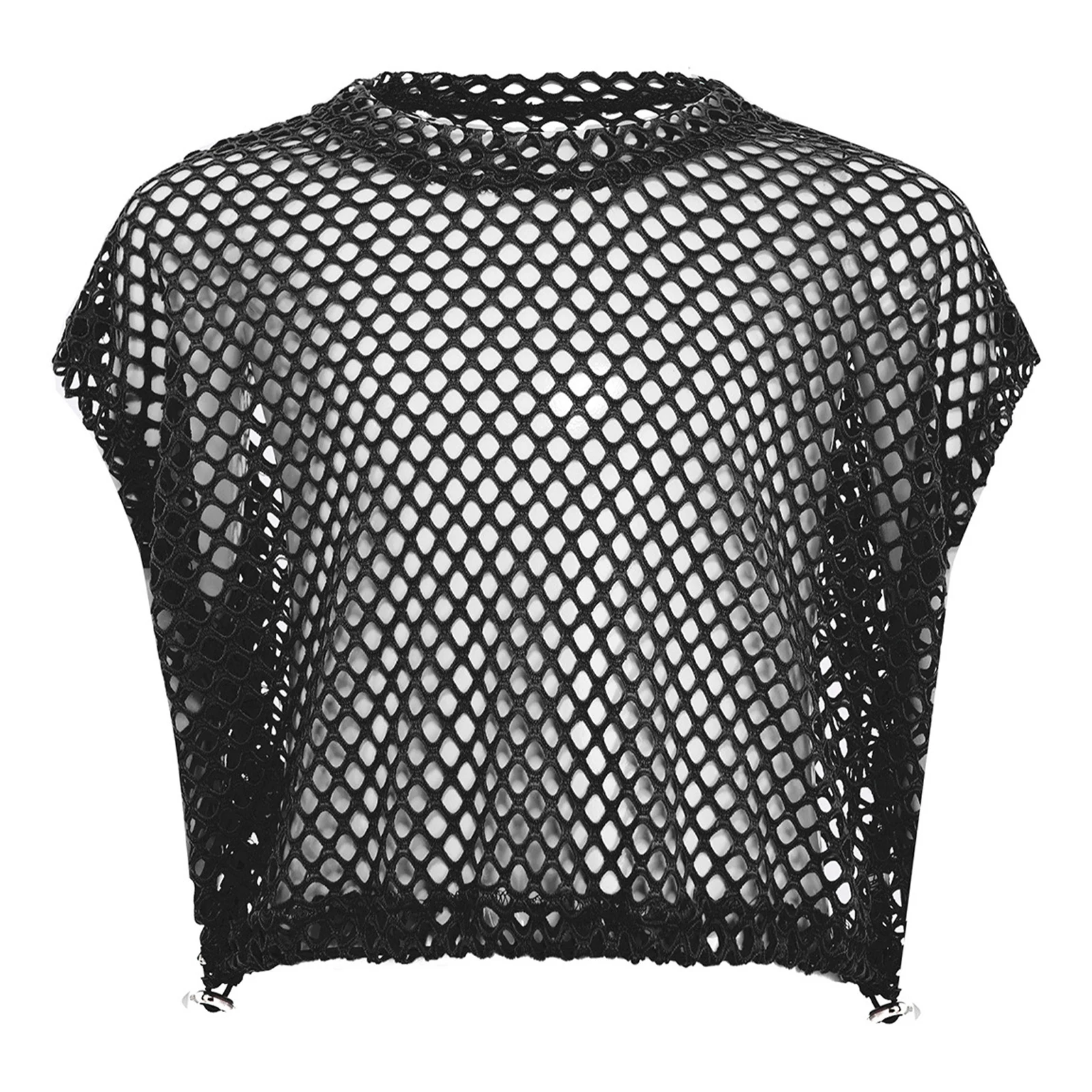 

Kids Girls Shirt Summer Hollow Out See-Through Mesh Elastic Drawstring Hem Crop Top T-shirt Hip-Hop Jazz Street Dance Costume