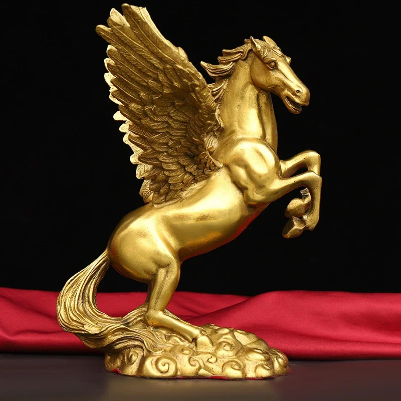 Old Xizang Folk Collection Old Brass heavenly Horse Pegasus With wings Horse Statue Amass wealth Ornaments Town House Exorcism