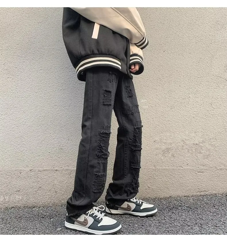 2024 spodnie y2k Streetwear weiß schlank zerrissen gestapelte Jeans Hosen für Männer Kleidung Gothic gebürstet lange Hosen Pantalones Hombre – Detail 10