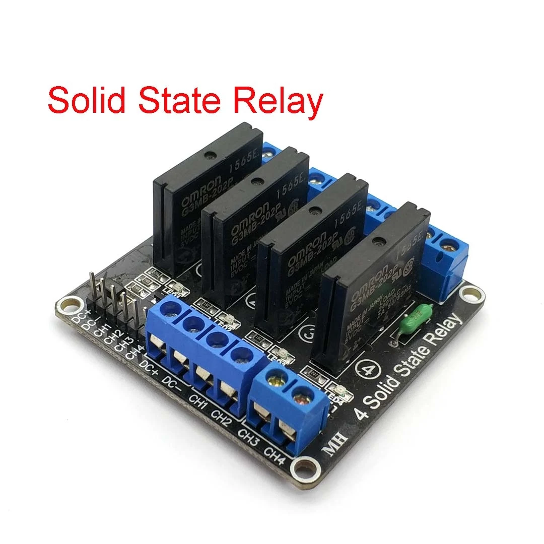 Low Level 5V 12V 24V 4  Channel Solid State Relay Module SSR G3MB-202P 240V 2A Output with Resistive Fuse for Arduino