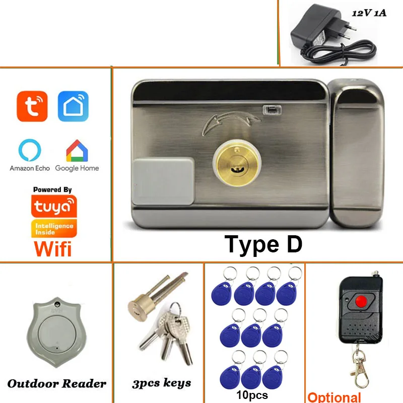 Tuya Remote Control Lock For Door Entry System Electric Motorized Lock 125KHZ ID Fechadura inteligente Access Control