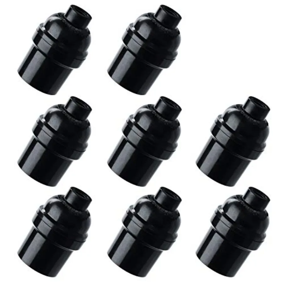 E26 E27 Light Socket, 8-Pack Black Edison Retro Pendant lamp Holder, E26 E27 Plastic Standard Screw-in Socket Maximum Wattage 2