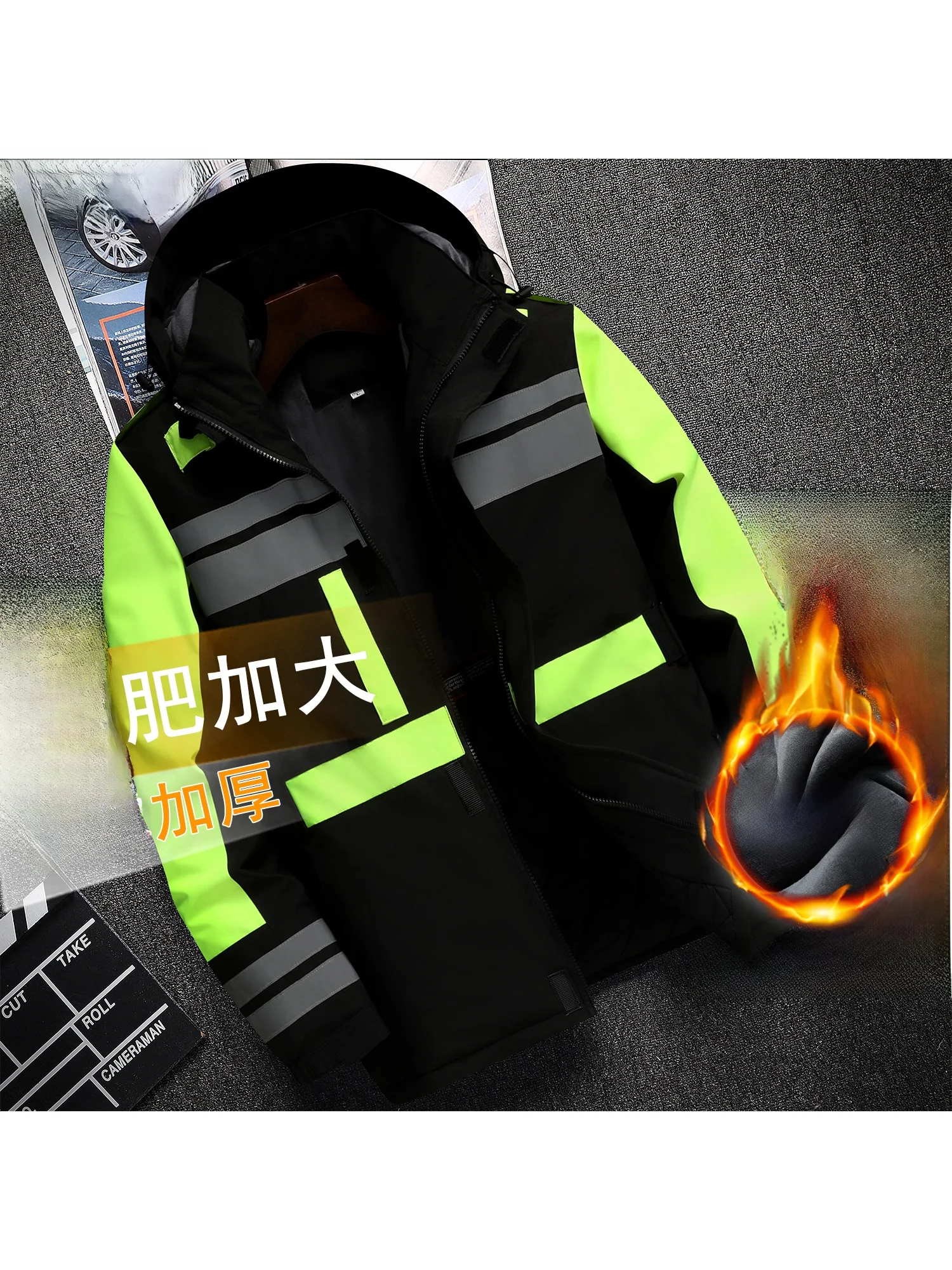 

Thiened Fce Winter Workwear Jaet ex Loose Windproof Cotton Coat High Visibili Reflective Large Size Casual Workwear