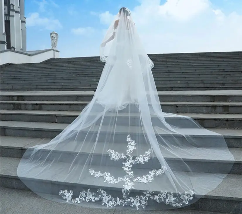 Velo de novia de encaje con peine, accesorio de boda de catedral, blanco, marfil, largo, barato, 5 M, gran oferta, 2022