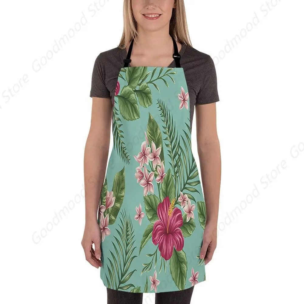 Tropical Floral Apron Hawaii Plumeria And Hibiscus Flowers Print Exotic Jungle Palm Leaf Unisex Apron Adjustable Strap