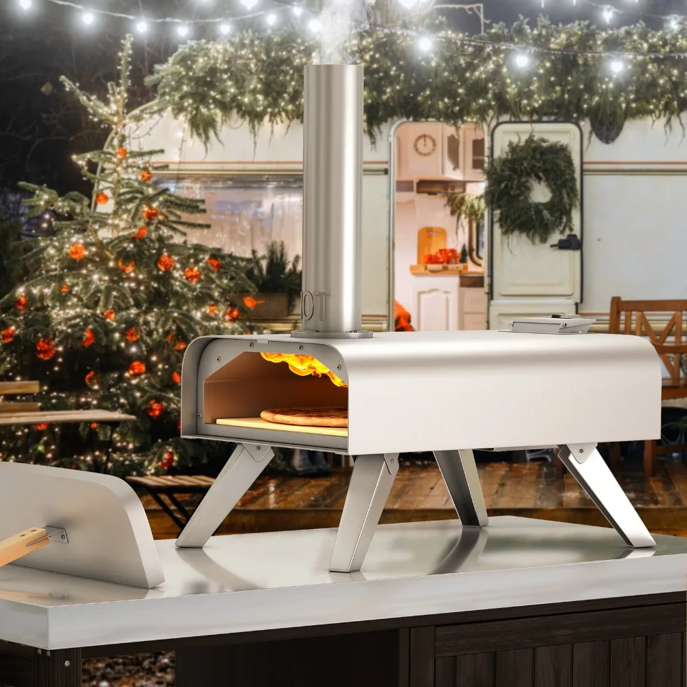 

Wood Fired Outdoor Pizza Oven 12" Portable Pellet Pizza Ovens with Peel & Cutter