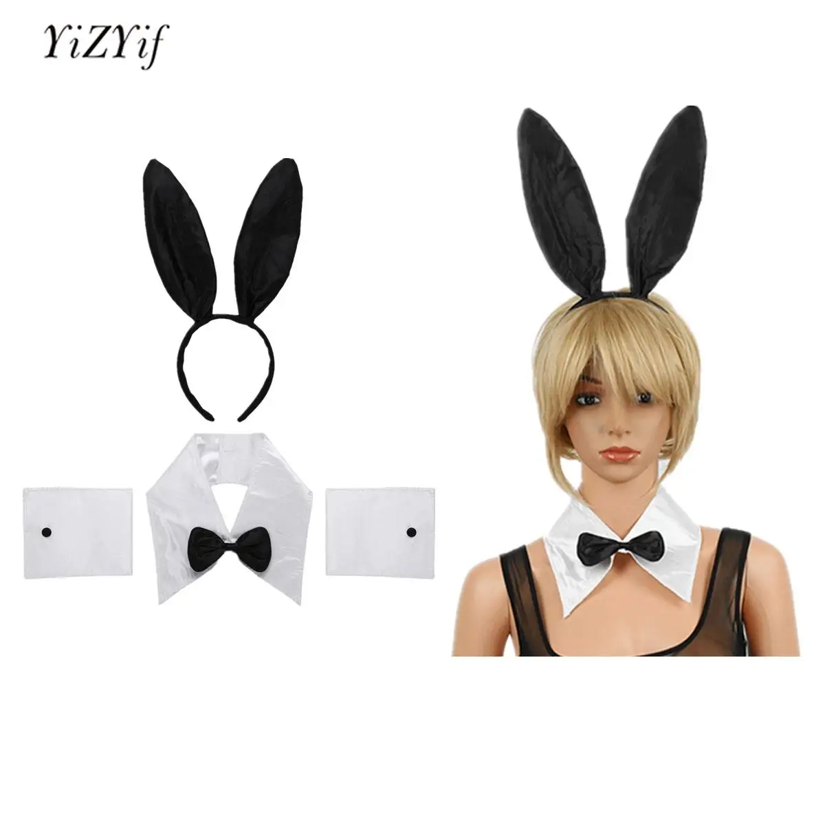 

Bunny Girls Costume for Women Girls Rabbit Ear Headband+Collar Bow Tie+Cuffs+Tail Ball Halloween Christmas Party Cosplay Props