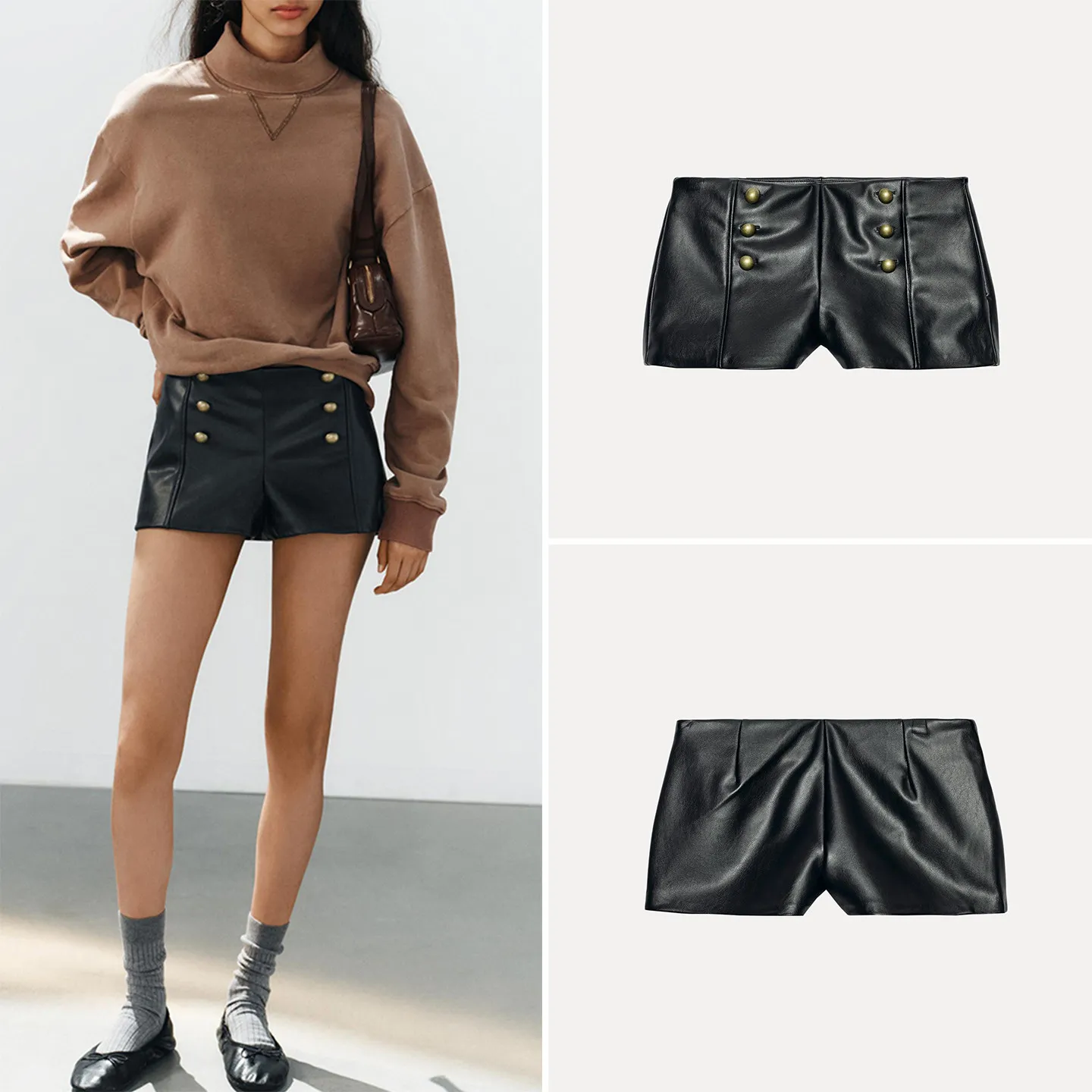 Fashionable High Waist Metal Buckle Button  Shorts Women's Autumn Clothing High Waist  Shorts Stylish Ladies Pants
