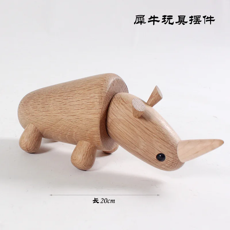 Nordic Rhino Figurines Miniatures Sitting Handicraft Figurines Miniatures Solid Wood Home Decor Фигурки В Миниатюрах ZY40XBY