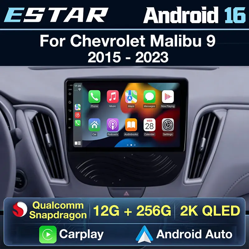Radio Multimedia para Auto con Pantalla 2K, Android 16 y Carplay para Chevrolet Malibu XL 2016-2018, DSP Qualcomm Stereo Snapdragon