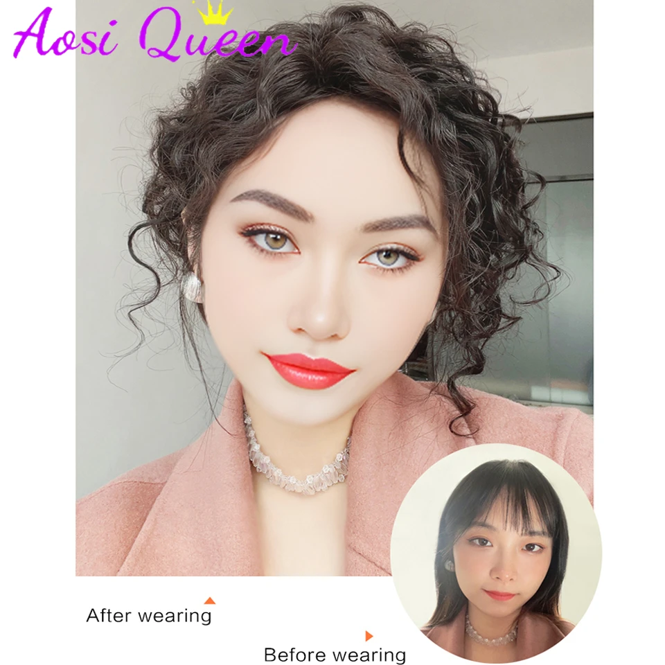 AOSI Synthetic Wig Piece Feminine Style Medium Split Short Curly Hair Natural Fluffy Corn Beard Wool Curled Wig Piece