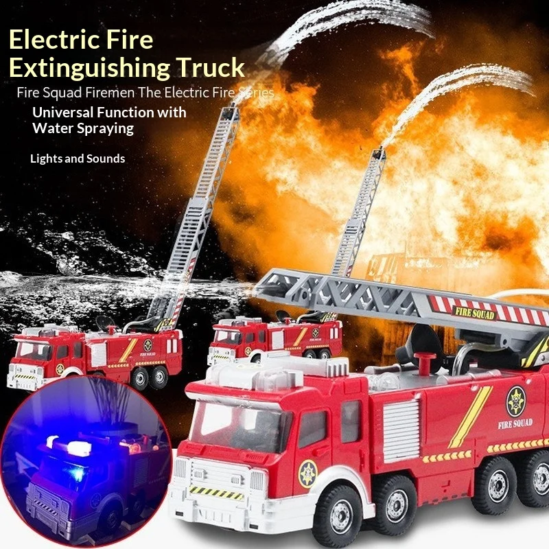 Cheng Da Toys Remote Control Fire Truck Electric Wireless 6 Way Extendable Ladder Fire Rescue Vehicle Model Toy Set For Boys